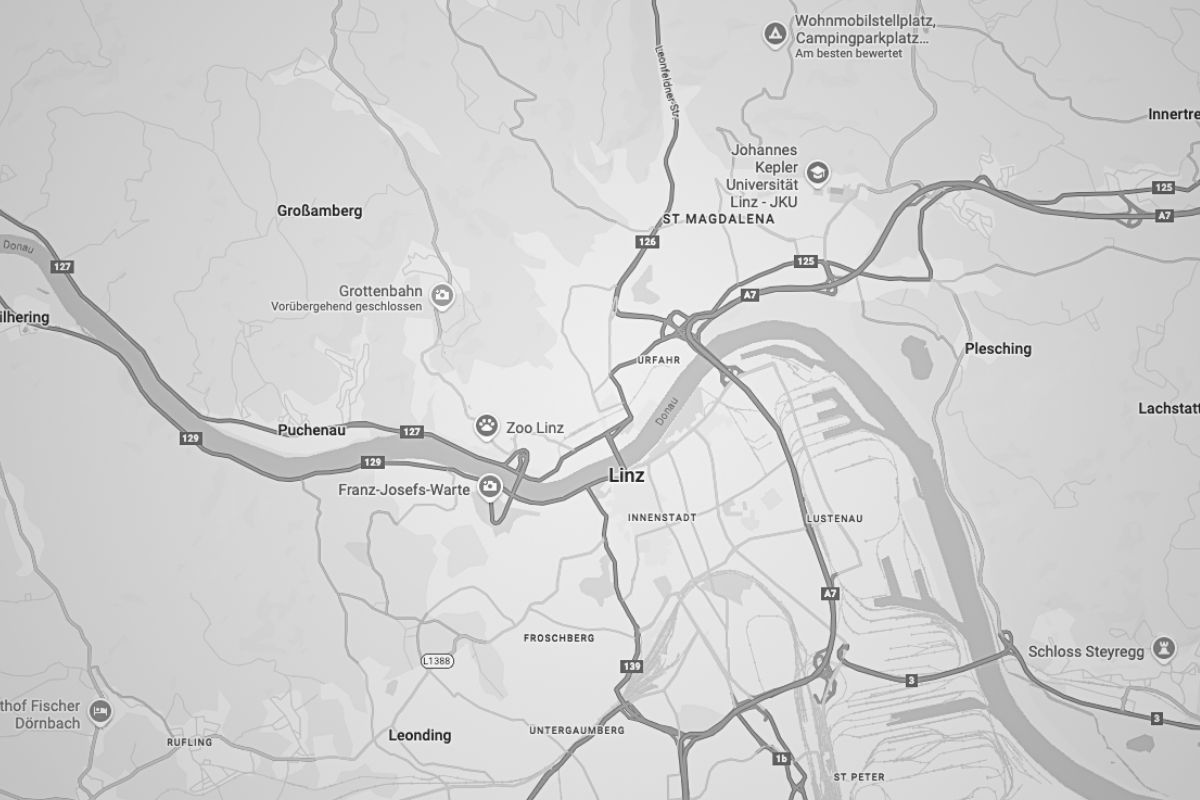Kartenansicht des Standorts von Dopplmair Engineering in Linz mit umliegendem Straßennetz